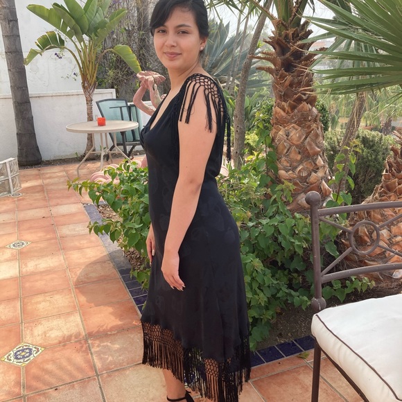 Vintage 100% Silk  LOLITA LEMPICKA Couture Fringed Maxi Purchased in France - Picture 2 of 11